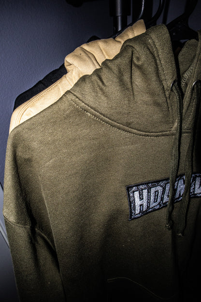 "HDLMV PAISLEY BOX LOGO HOODIE"      OLIVE